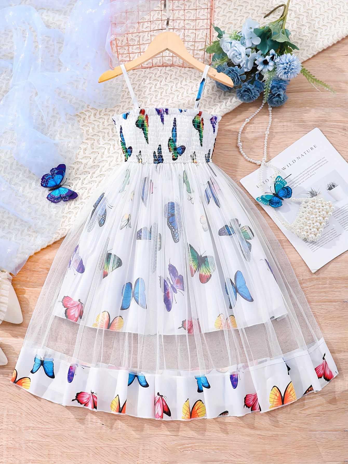 trendy butterflies allover overlay slip dress girls comfy Temu