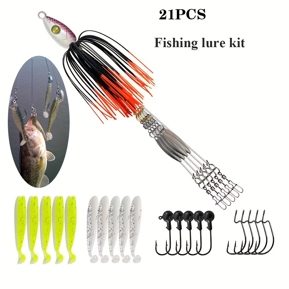 Ilure Alabama Rig Umbrella for Bass Fishing Kit with Willow Bladed Spin Jig Heads Freshwater Salwater Trout Stripers Lures 3 Arms