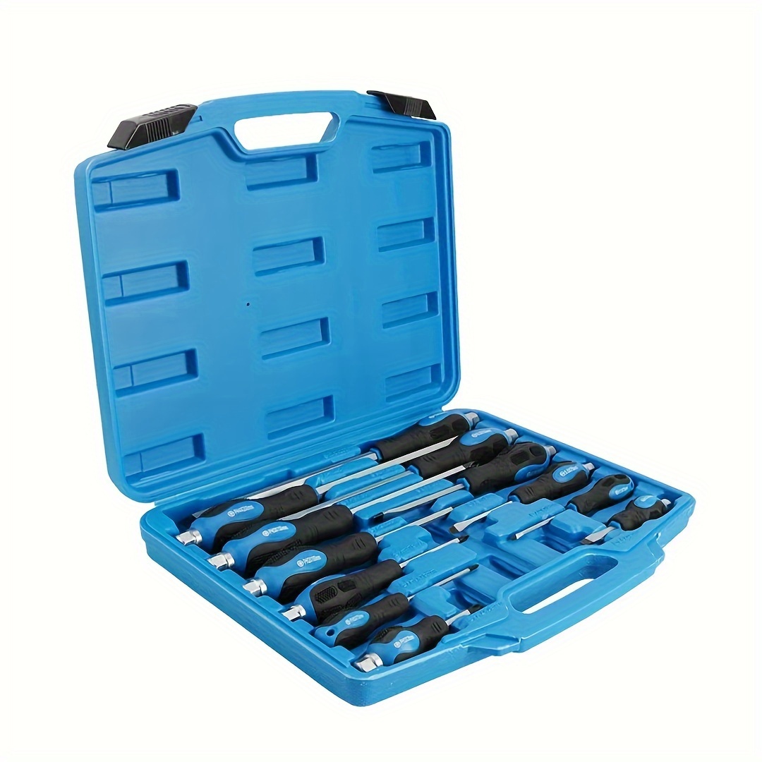 TEMU 12pcs Magnetic Screwdriver Set, 6 And 6 Professional Screwdrivers, Screwdriver Set With Through Steel , For Fastening, Chiseling And Loosening Screws, Repair Tools- Comes With A Carrying Box