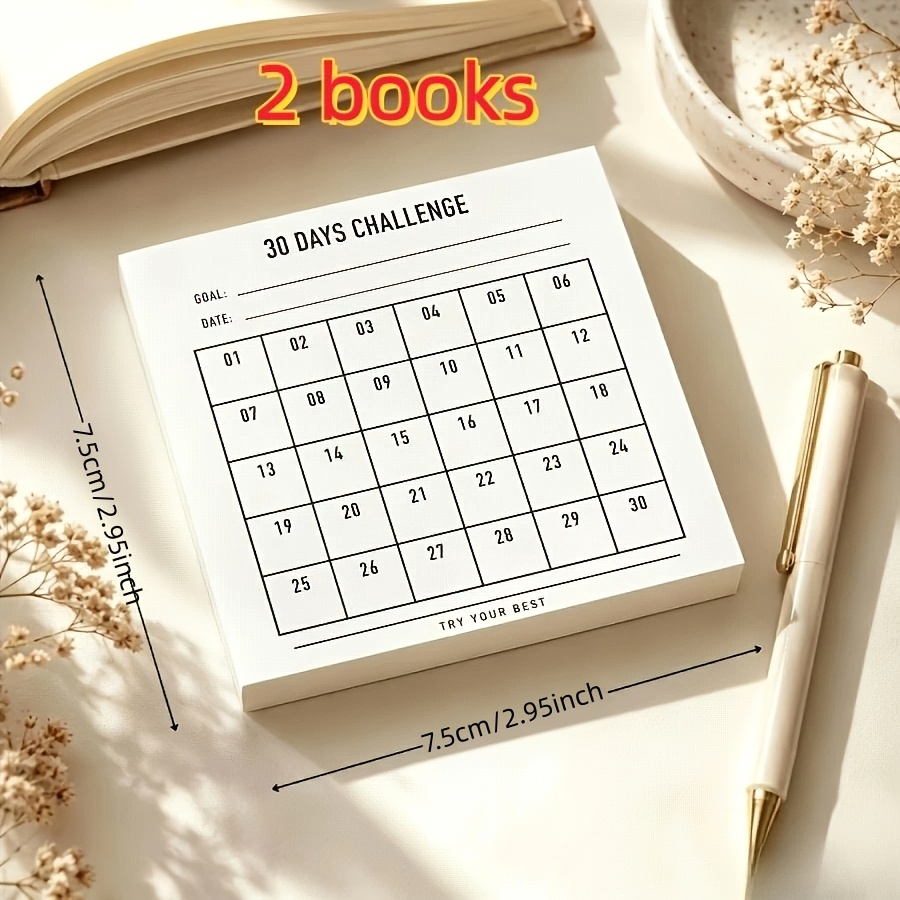 TEMU 2-pack, 50 Sheets Per Pad, Minimalist 30-day Challenge Habit Notebook, Undated Grid Goal Tracking Notebook, Daily Task List Sticky Notes, Diary