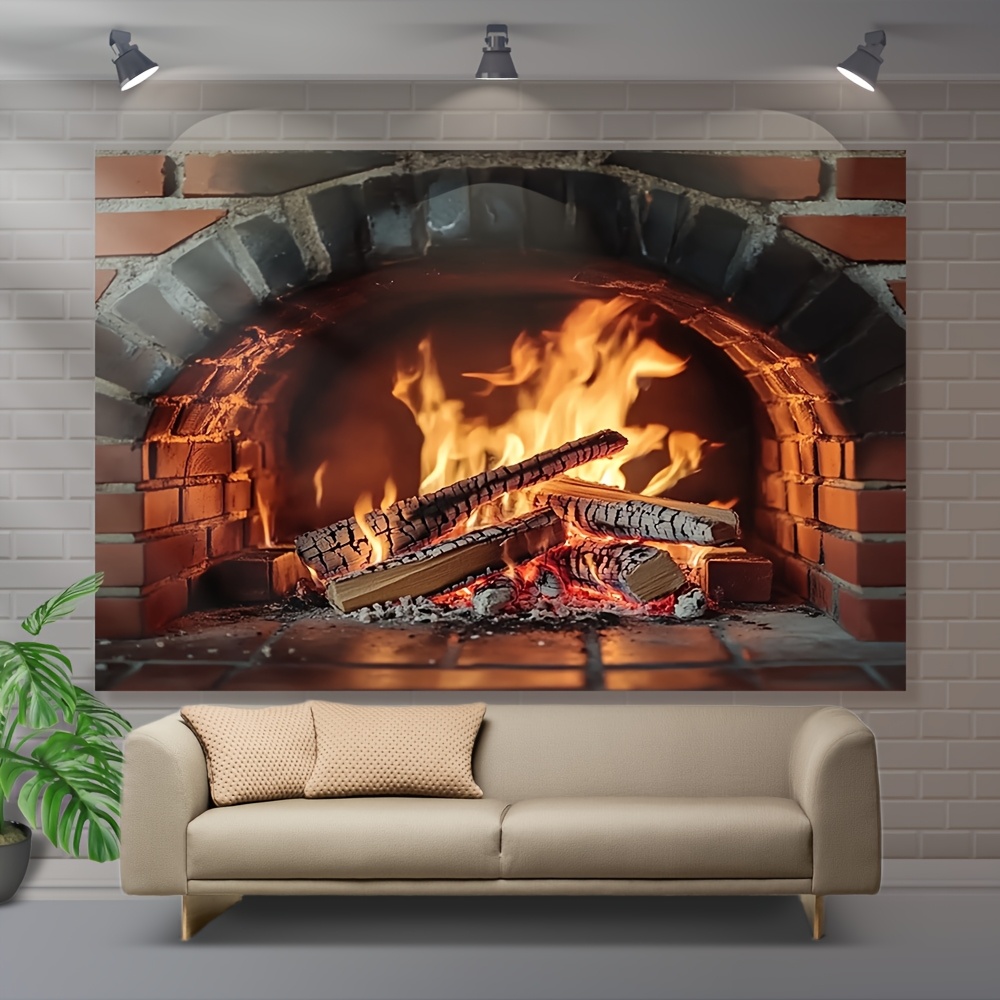 1pc versatile polyester fireplace backdrop no electricity required ideal for   holiday decor photoshoots events details 9