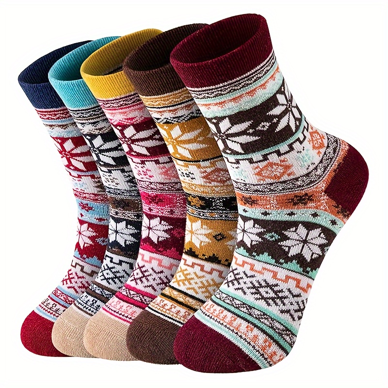 

5 Pairs Women's Socks - Soft Socks, Comfortable And Warm Womens Socks, Womens Winter Warm Boot Socks For Women Men, Fashion Vintage Knit Cabin For Women