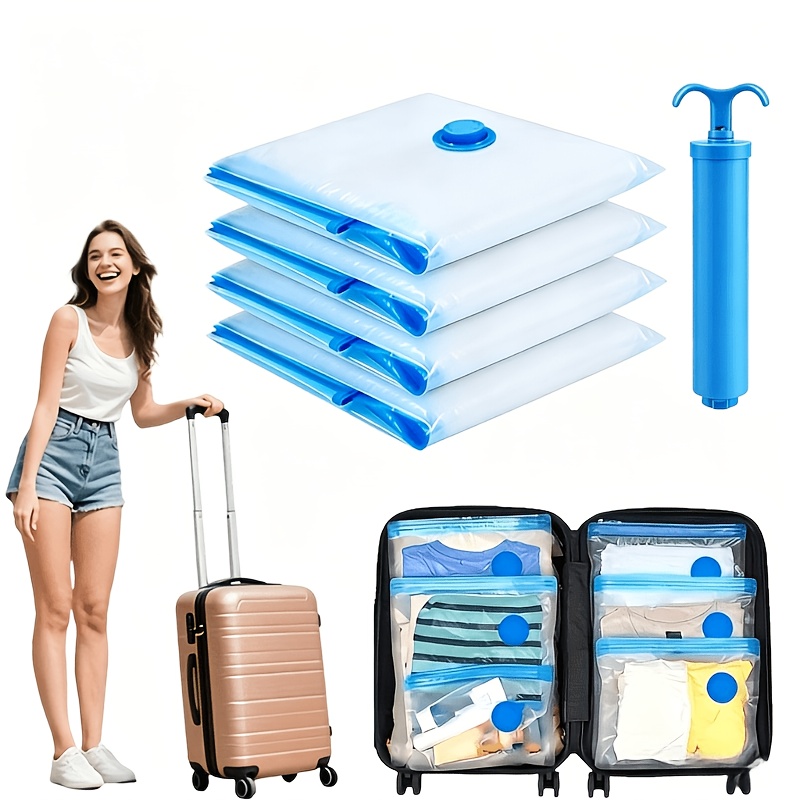 TEMU 5pcs Packing Organizers Vacuum Storage Bags 5-pack Manual Pump Durable Material Space Saving Design Ideal For Clothing Storage Travel Organizing