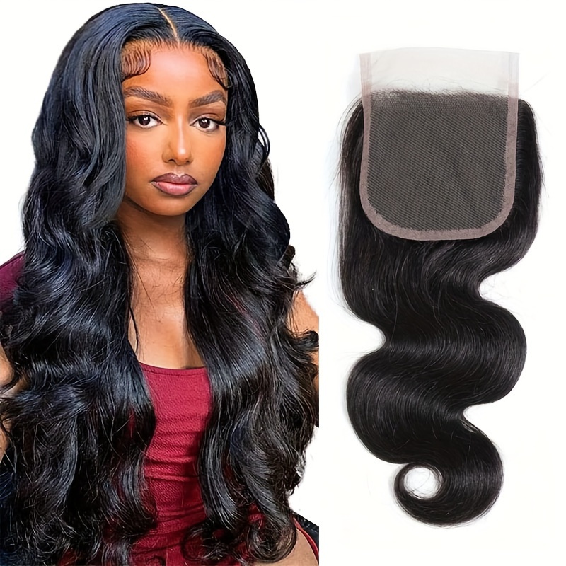 Body Wave Lace Closure 4X4 Free Part Pre Plucked With Human Hair Body Wave Human Hair Natural Black 12 20 Inch