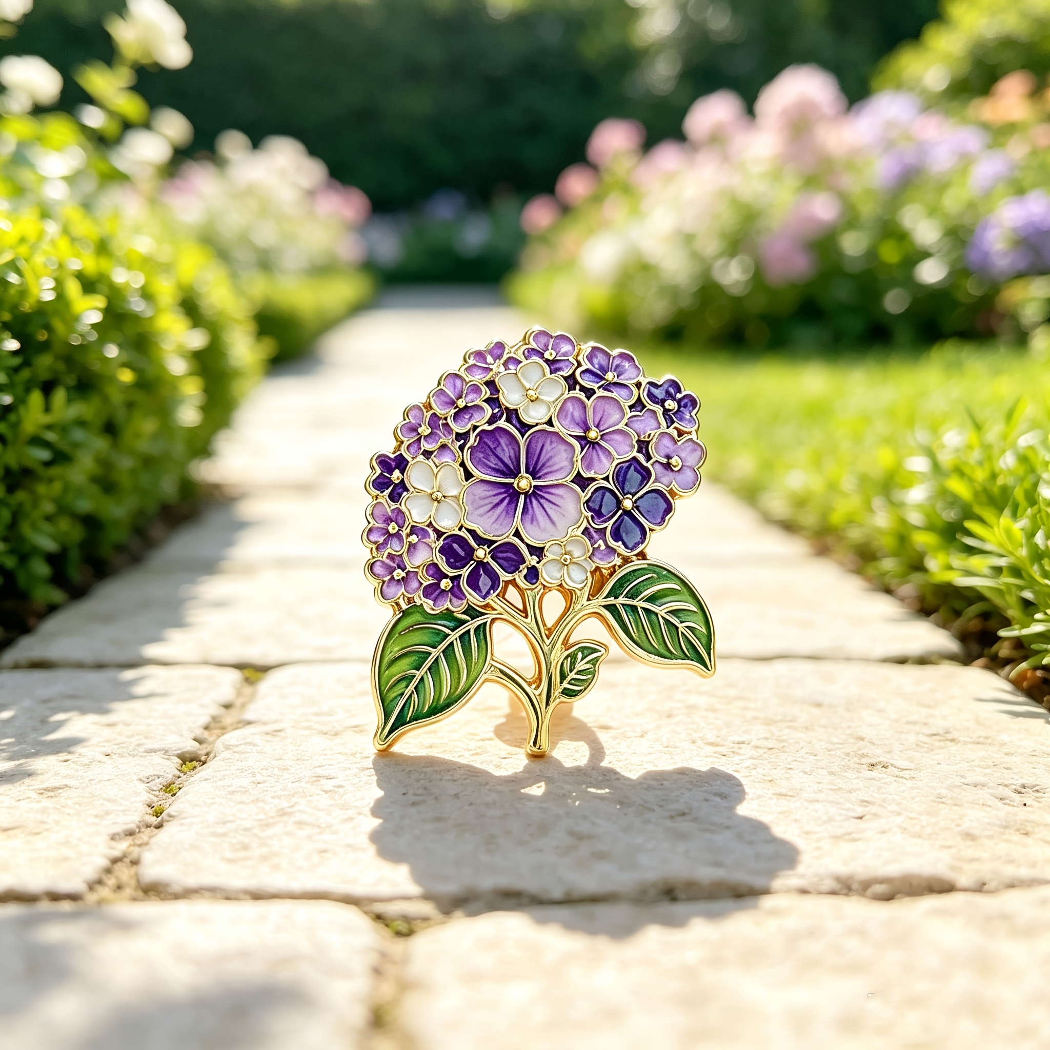 Retro Purple Hydrangea Lacquered Badge, Versatile Accessory