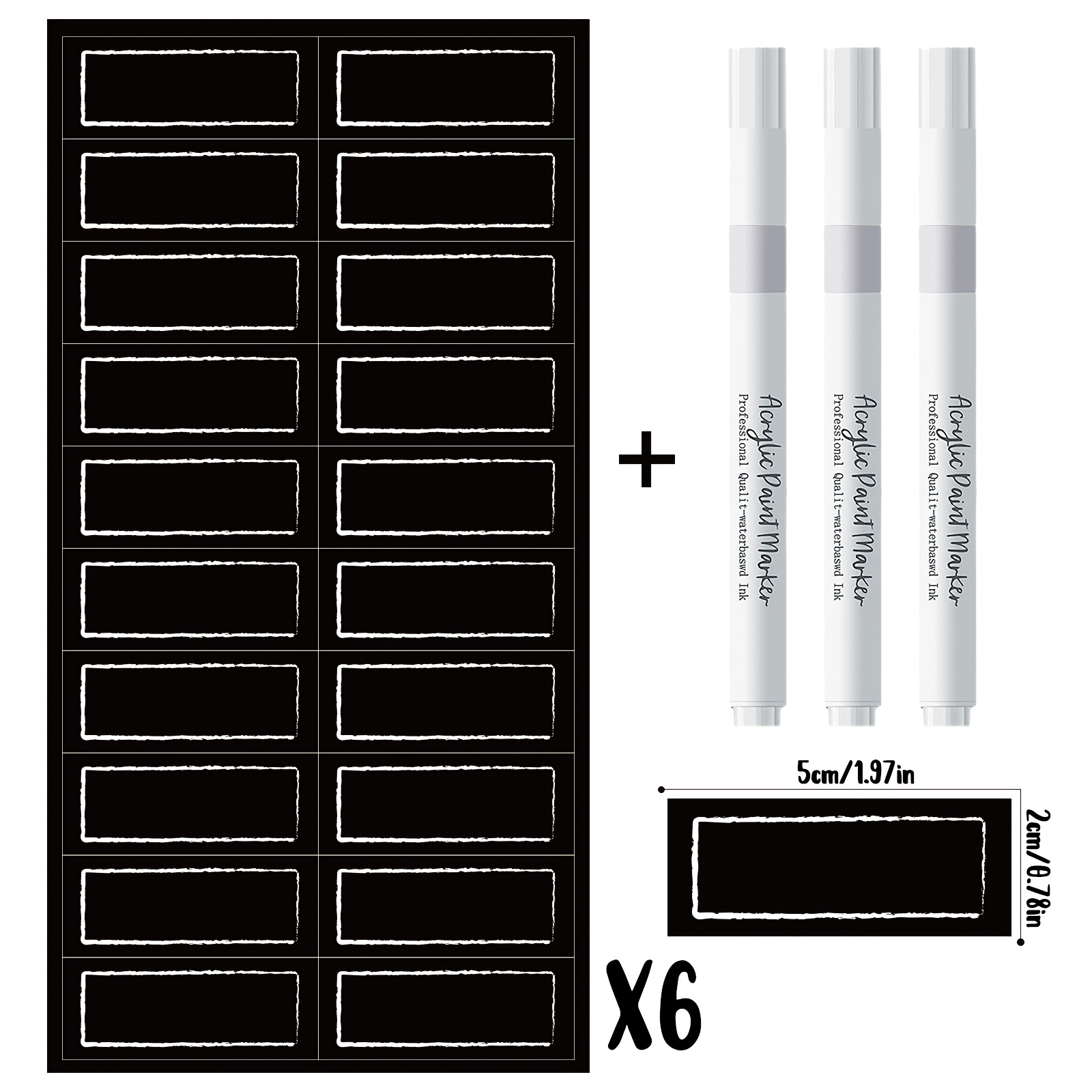 Image of 120 Black Blank Labels, 50 × 20mm Seasoning Stickers, With 3 White Markers Included For Erasable Use. Suitable For Seasoning Bottles/glass Jars/storage Boxes Classification