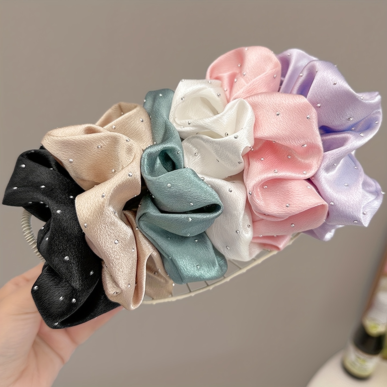 juego de 6 anillos para el pelo de moda con pedrería de color liso para mujer, accesorios para el pelo de  