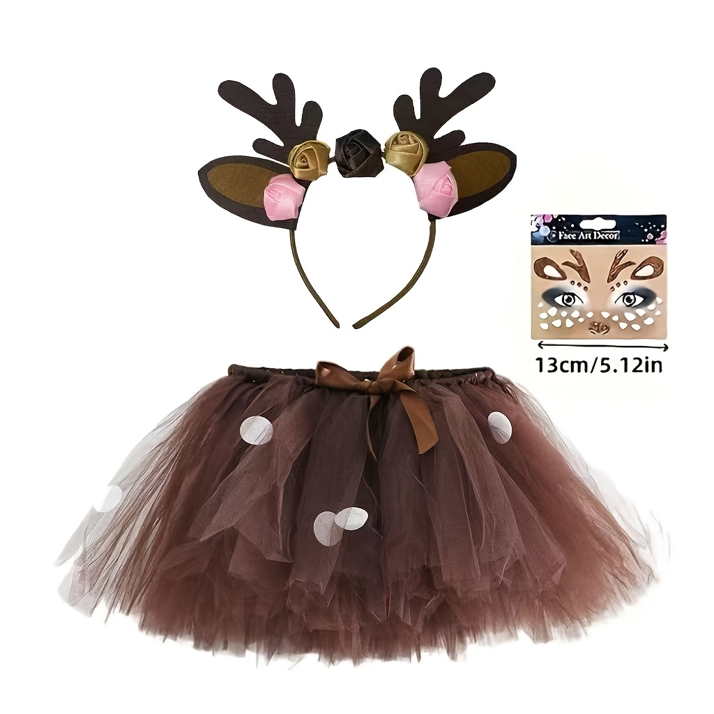 Reindeer Ballet Skirt Dance Dress Snowflake 3pcs Set, Without Battery