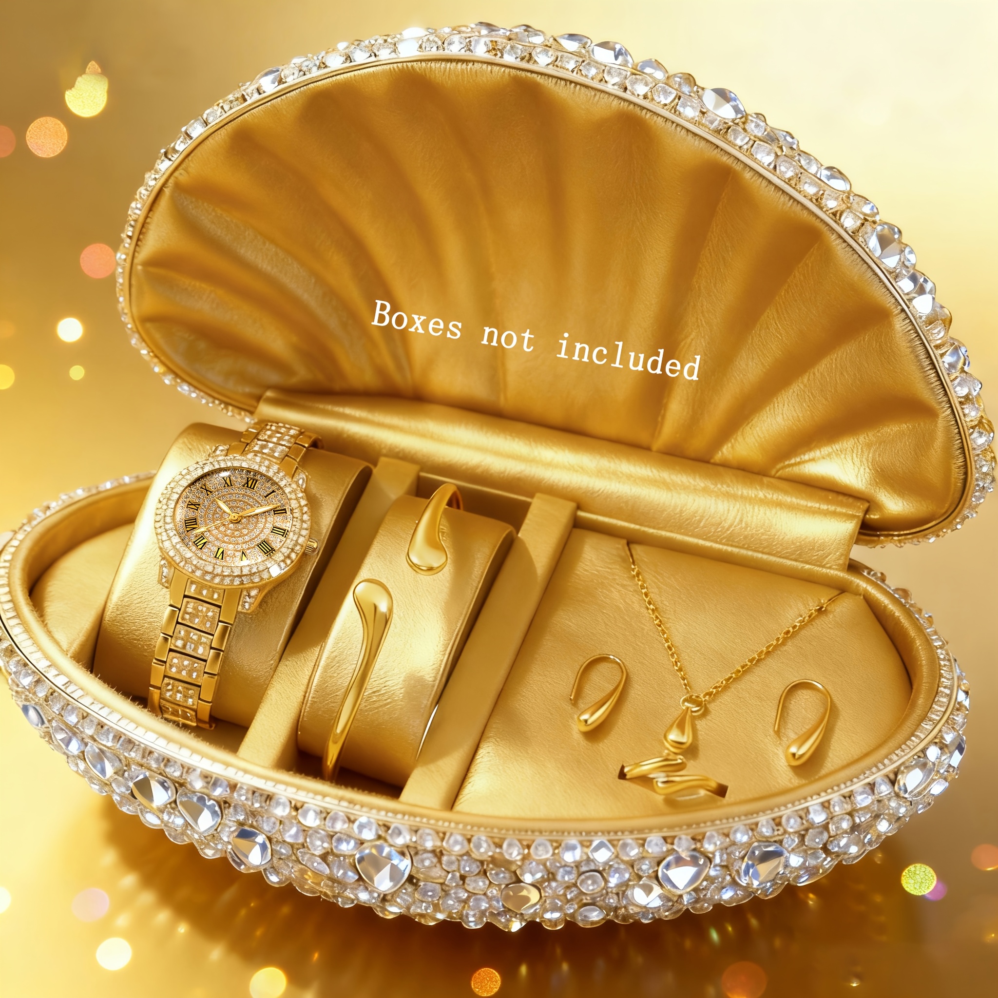 6-piece Fashion Minimalist Women's Watch And Jewelry Set, Elegant With Rhinestone Accents, Perfect For Daily Wear Or As A Gift (gift Box Not Included)
