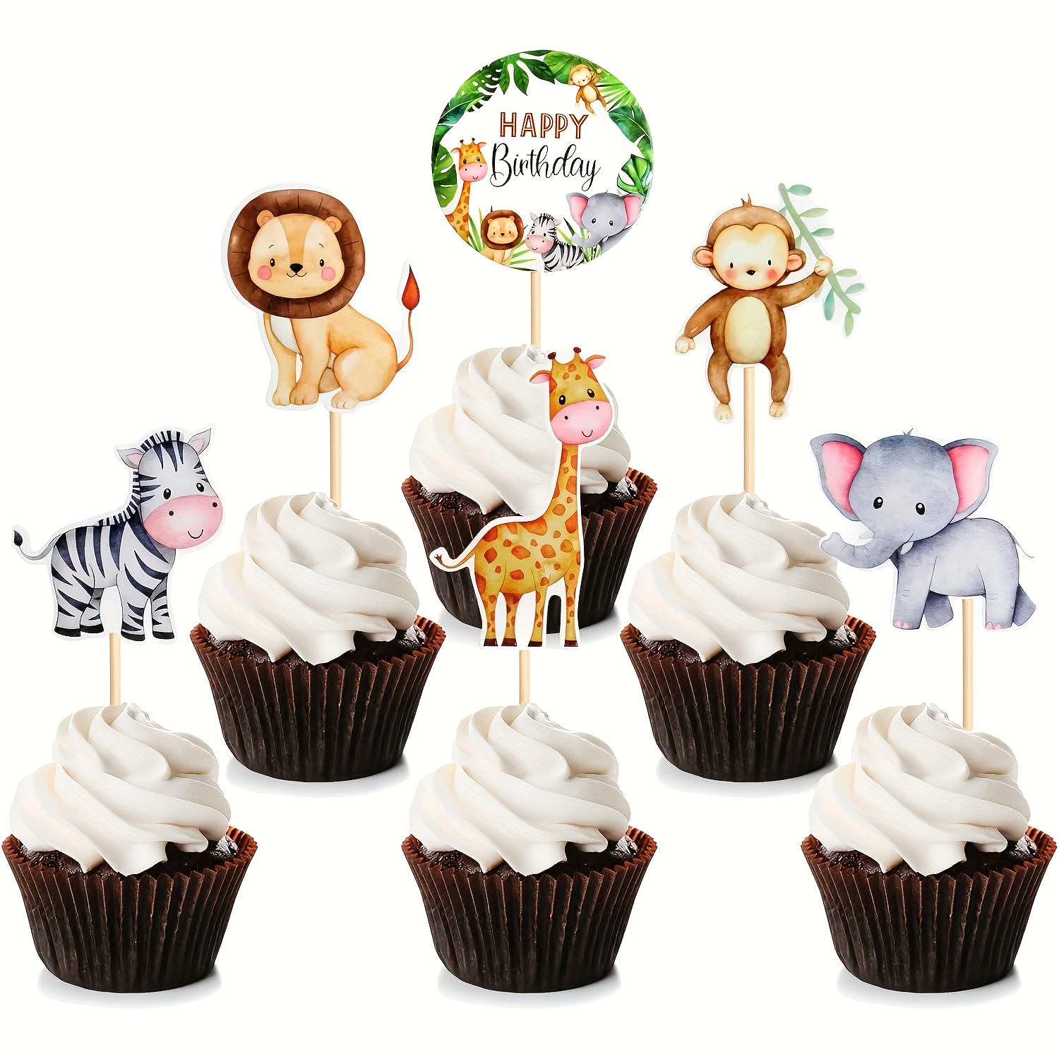 Image of 24pcs Animal Theme Cupcake Toppers Dessert Muffin Cake Picks Cake Decoration For Themed Party Birthday Party Decoration