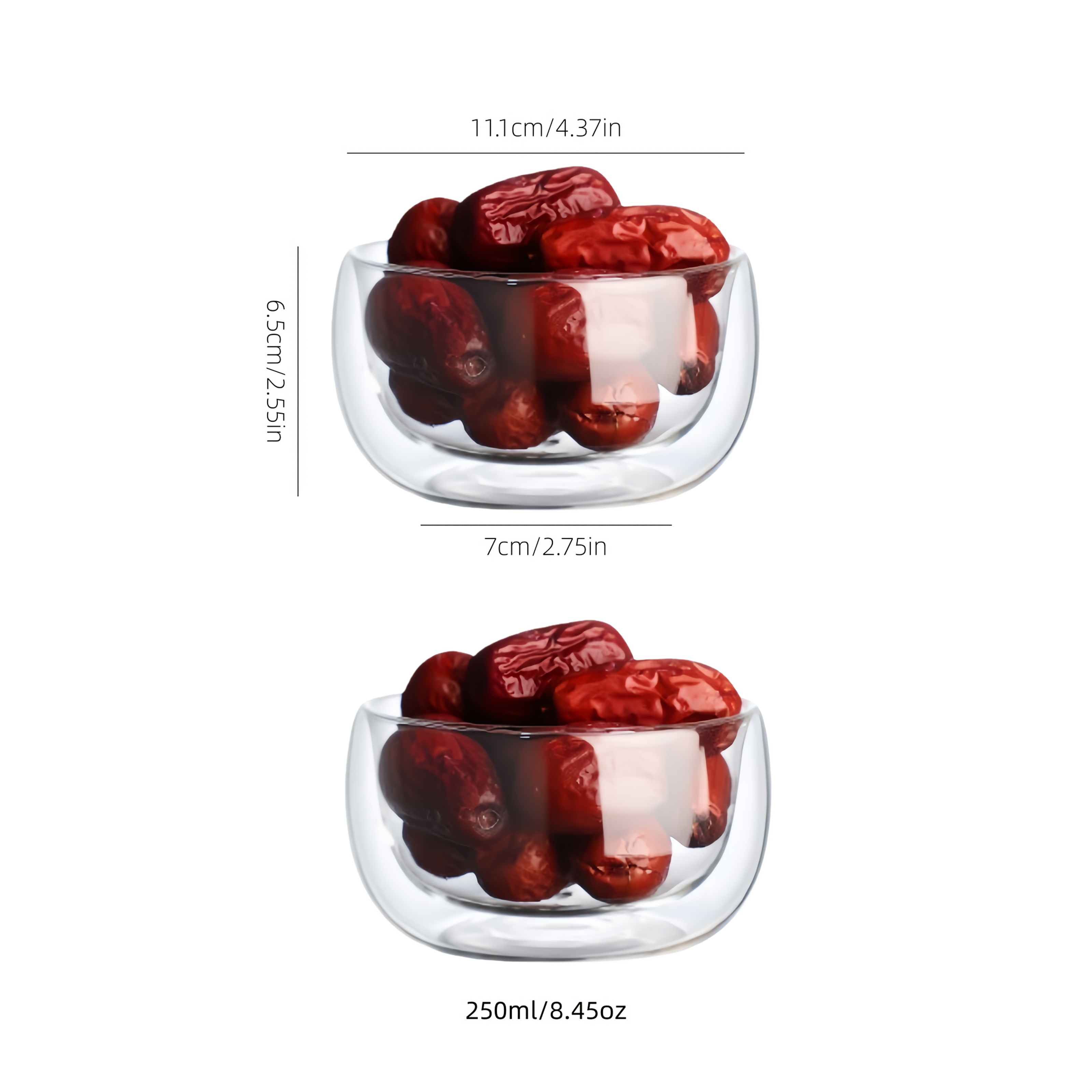 TEMU Juego de 2 cuencos de postre de capa, cuencos para ensalada de , cuencos de cristal para sopa y , recipientes para de verduras y postres, para