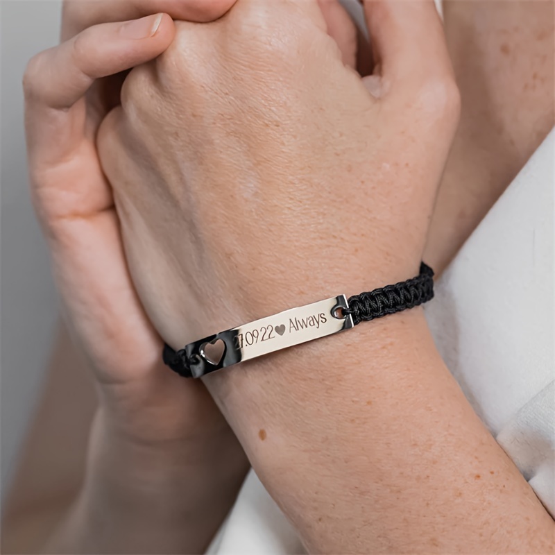 Personalized Couple Bracelets, Custom Woven Text & Dates