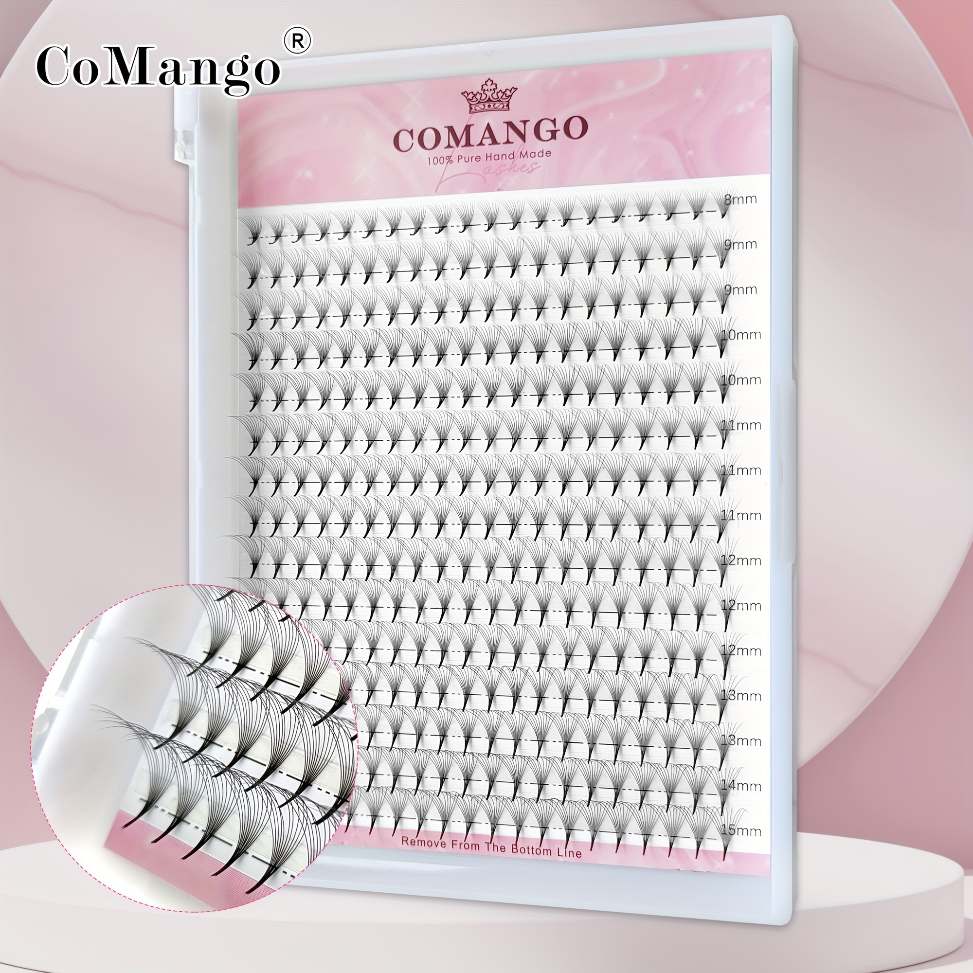 

CoMango 300pcs Extensions de Cils Préfabriquées - Ultra-Fines, Tige Aigüe, Prêtes à en 3D, 6D, 10D, 12D, 14D, 16D Tailles - Parfaites pour Débutants & Utilisation en Salon