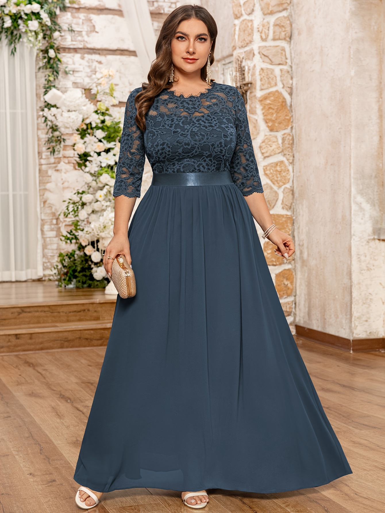 white christmas dresses Nuichan women's chiffon maxi dress, long sleeve floral dress in green