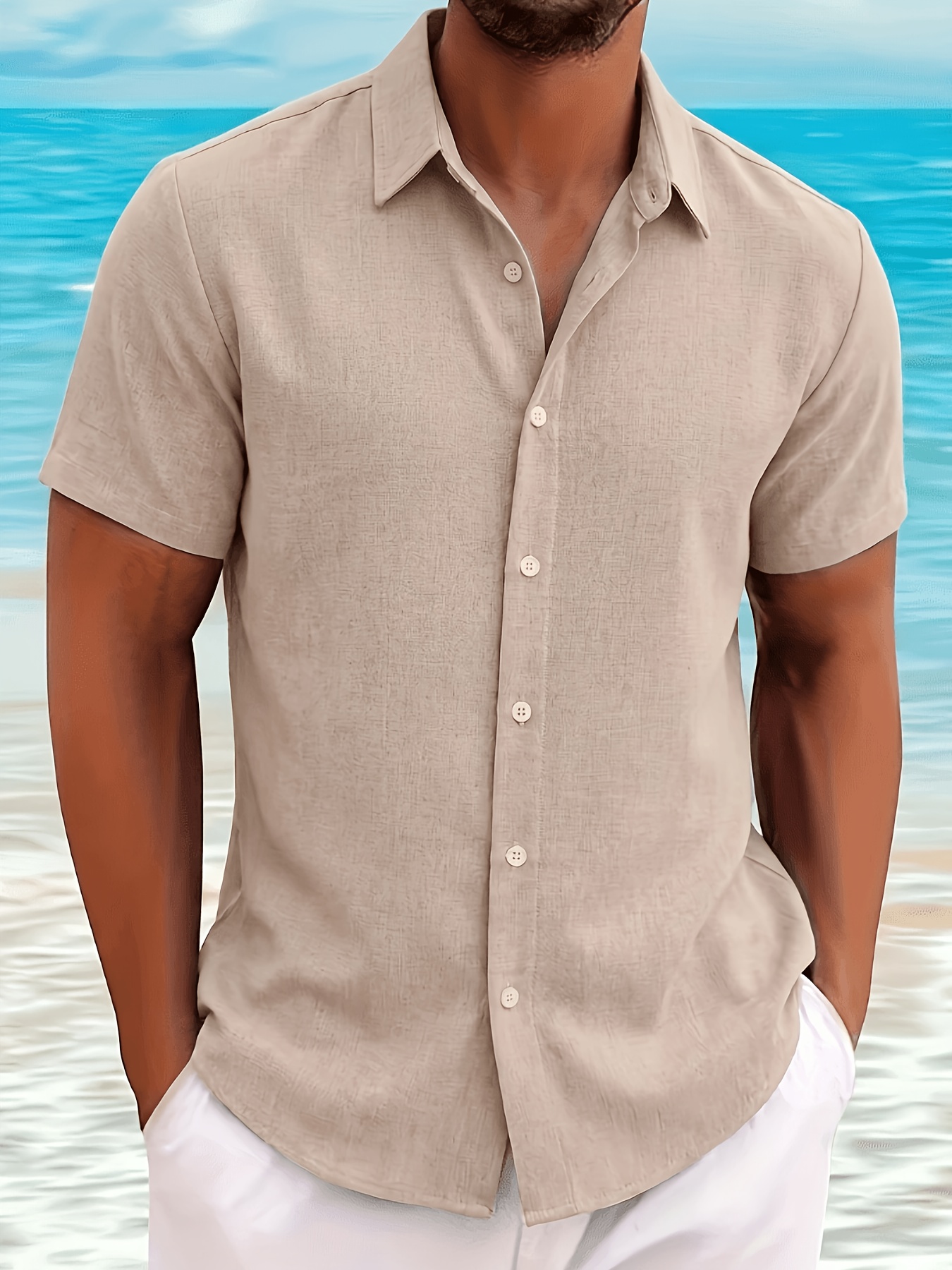 mens summer casual sporty outdoor short sleeve cardigan button up top for vacation travel   beach and parties