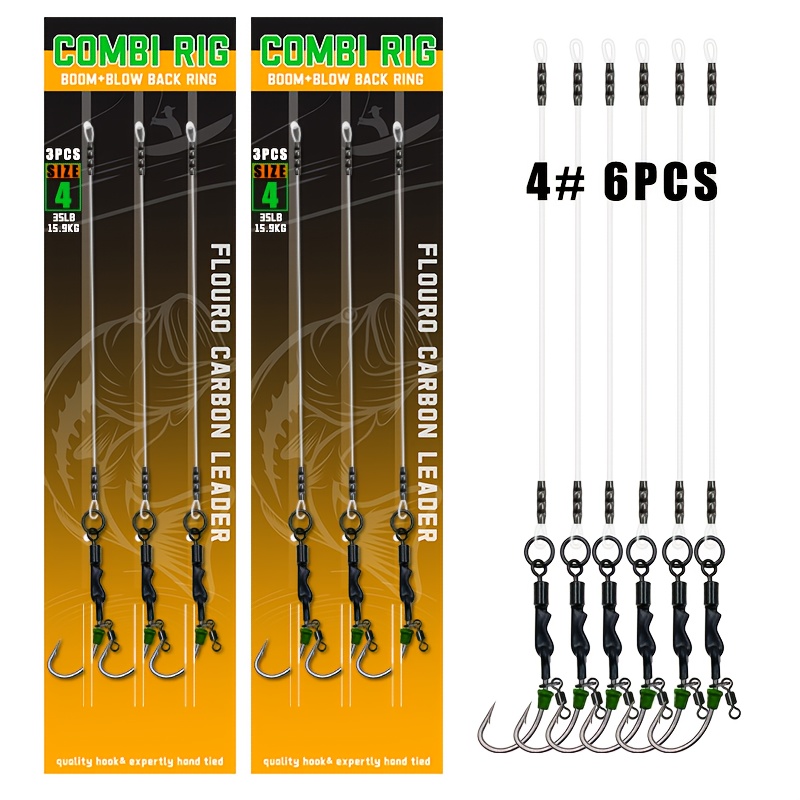 TEMU 3/6 piezas Kit de Anzuelos Premium para Pesca de Carpa con Línea Invisible de Fluorocarbono 100% + Giratorios | Montajes Fuertes para Pesca con
