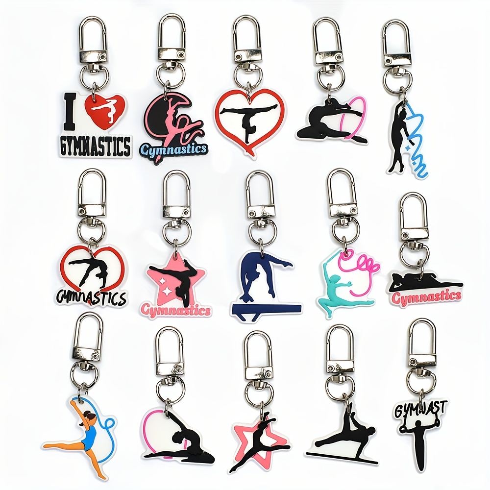 Image of Set Of 15 Plastic Keychains Featuring A Love For Gymnastics, Perfect For Training, As Sports Key Rings, Or As Decorative Charms For Bags And Luggage, Ideal For Birthday Party Favors
