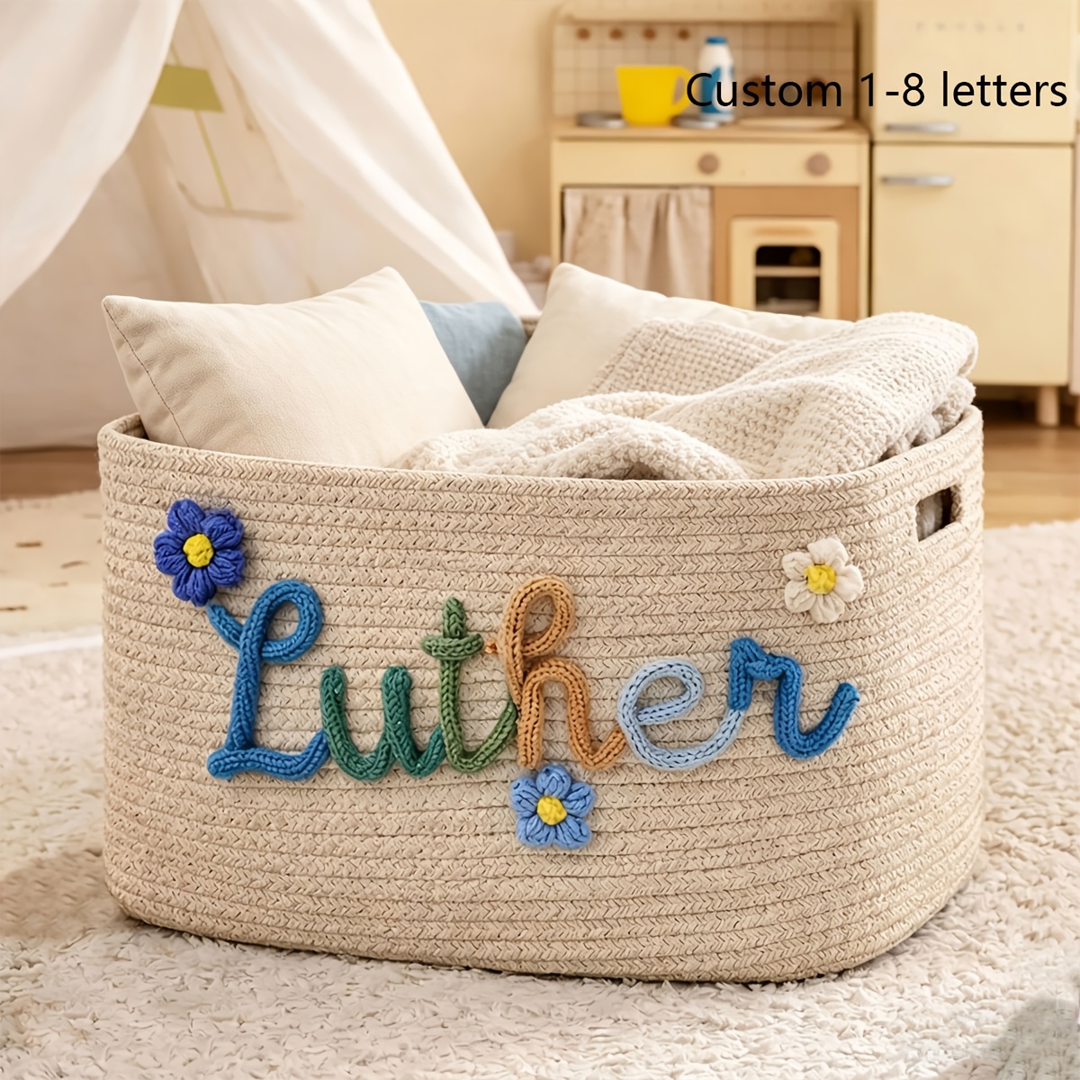 Personalized Two-Tone Storage Basket, Custom Household Organizer