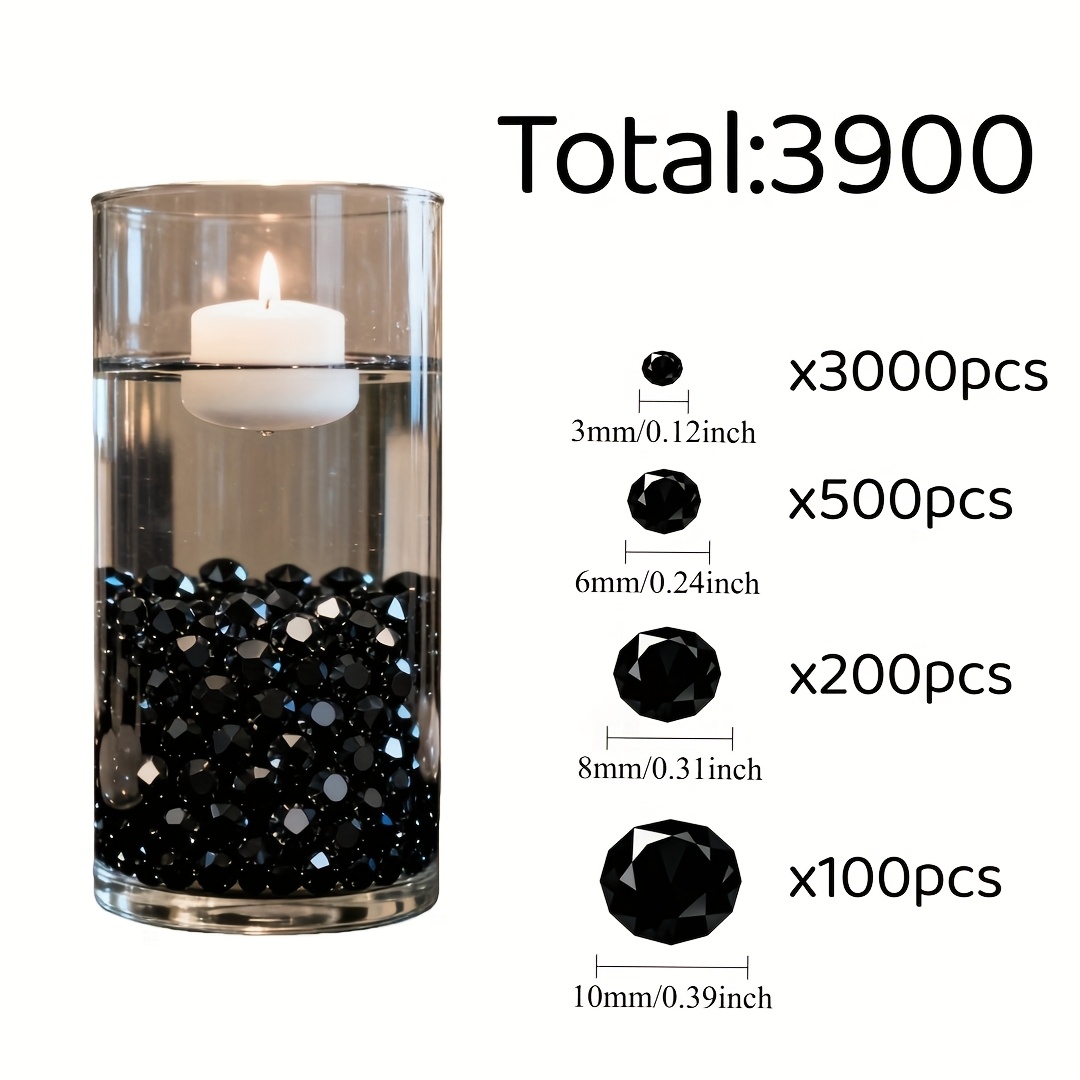 TEMU 3900pcs Black And Transparent Fake Diamonds, Suitable For Vase Filling, Wedding Decorations, Table Confetti, Diamond Decorations For Party, ,