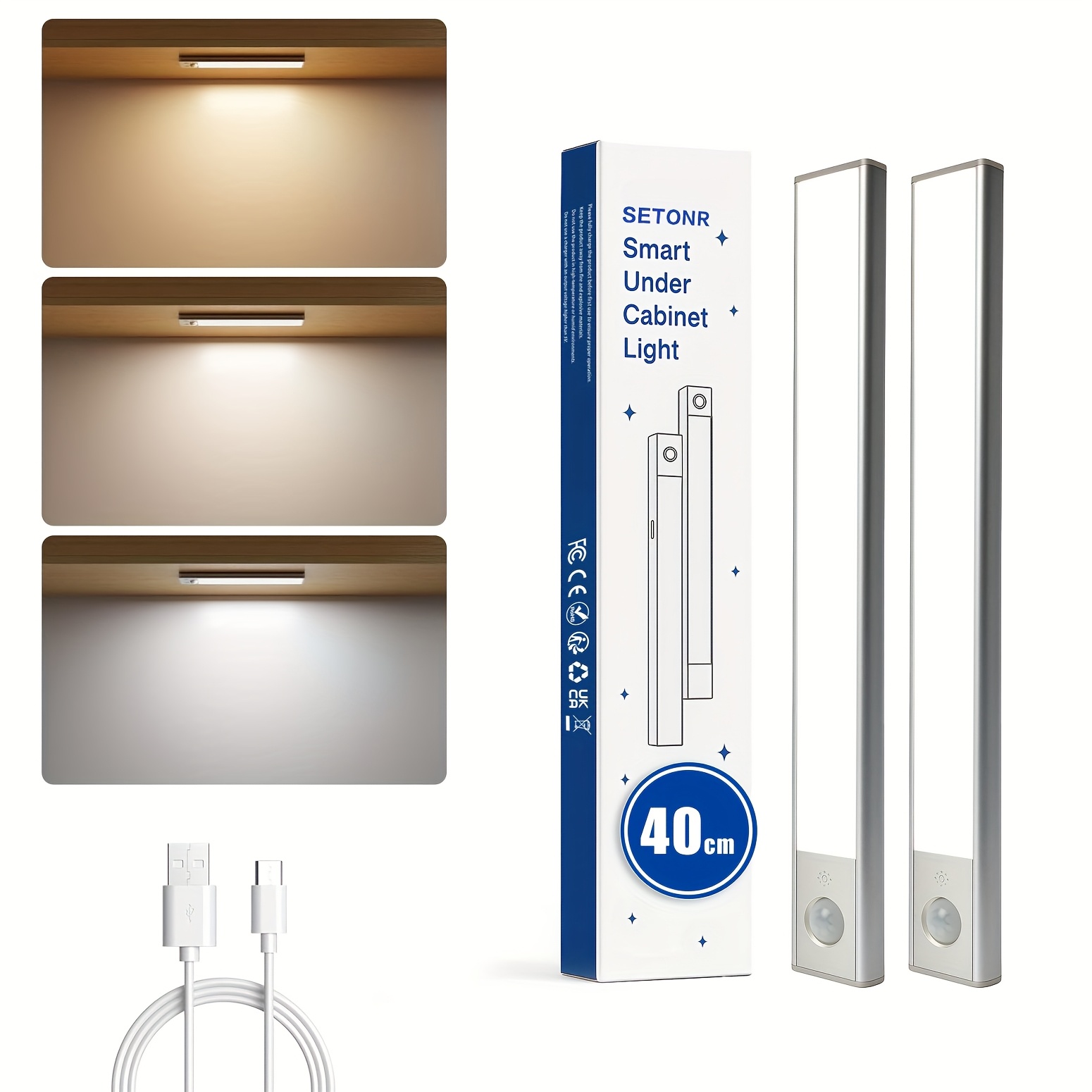 Setonr Under Cabinet Lights, Rechargeable Battery Operated Motion Sensor Light Indoor, 1/2 Pack Magnetic Dimmable Closet Lights, Wireless Under Counter Lights For Kitchen, Stairs