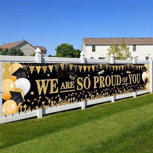 1pc so of you banner graduation decorations class of 2025 black and golden congrats grad banner signs graduation yard banner decorations