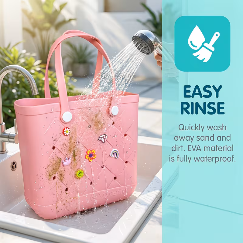 stylish tote bag with decorative buckles high quality extra large eva beach bag versatile beach bag the beach shopping sports and as a toiletry bag fathers day gifts vacation july 4th u s Product details 3