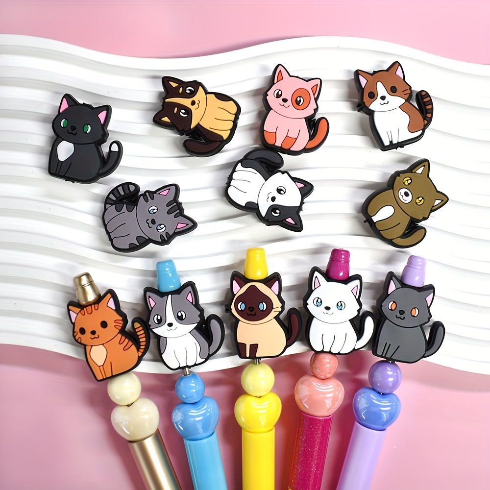 

12pcs Plastic Pencil Beads Cat And Hound Beads For Jewelry Making, Diy Necklace And Bracelet Accessories