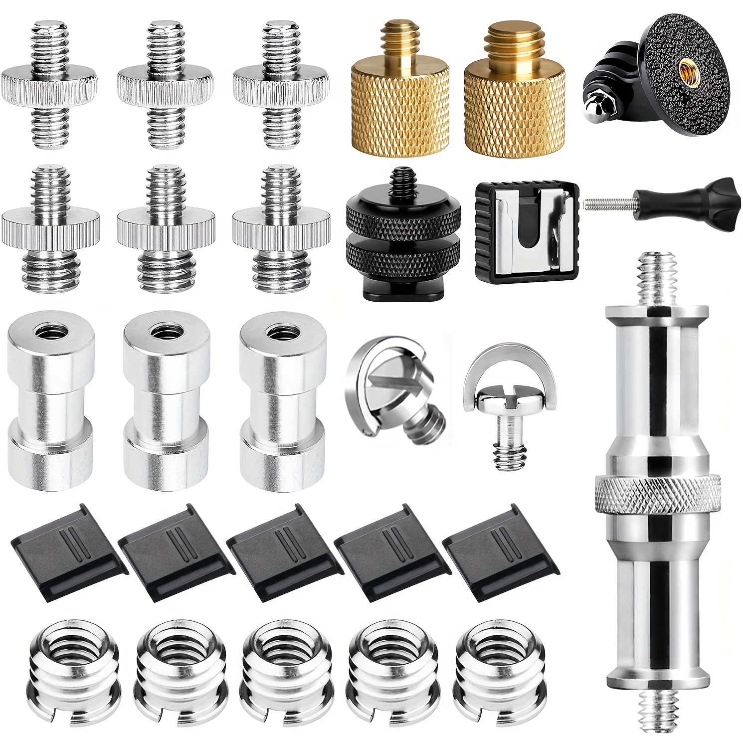 TEMU Ensemble d'adaptateurs de vis pour appareil photo 18/28 pièces, kit de convertisseur de filetage de trépied 1/4" vers 3/8", comprend un support