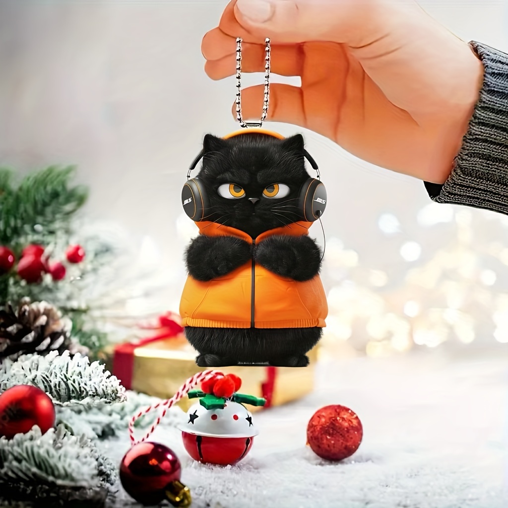 1pc вітрина акрилової котячої брелочка, 2d музичний коханець котячої підвіски для автівки, миле кільце для аксесуарів для внутрішнього оздоблення автівки, цікавий подарунковий предмет детальніше 0
