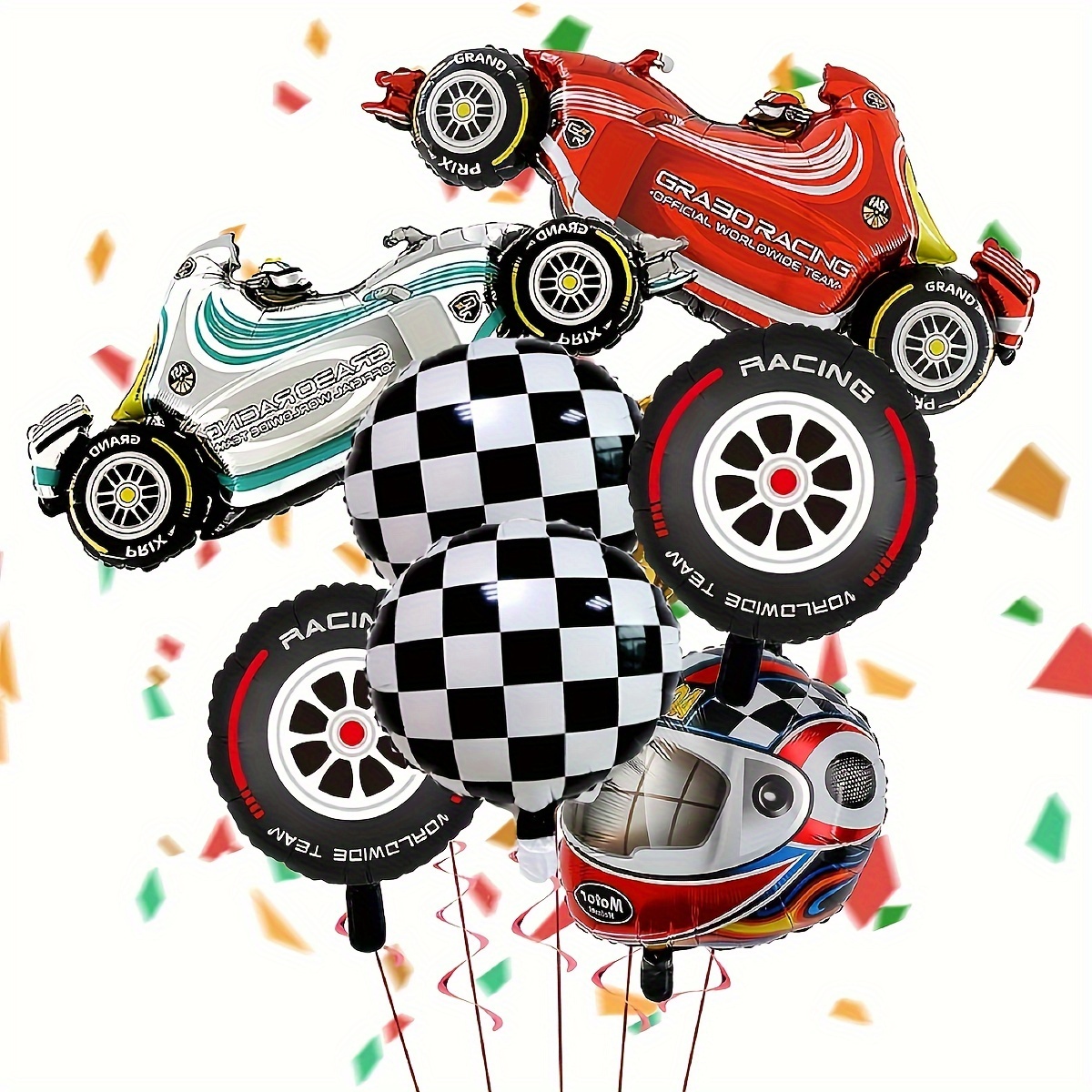 

7pcs, Race Car Balloon Set, Racing Theme Party Decor, Birthday Decor, Scene Decor, Atmosphere Background Layout, Classroom Decor, Indoor Decor, Party Decor Supplies