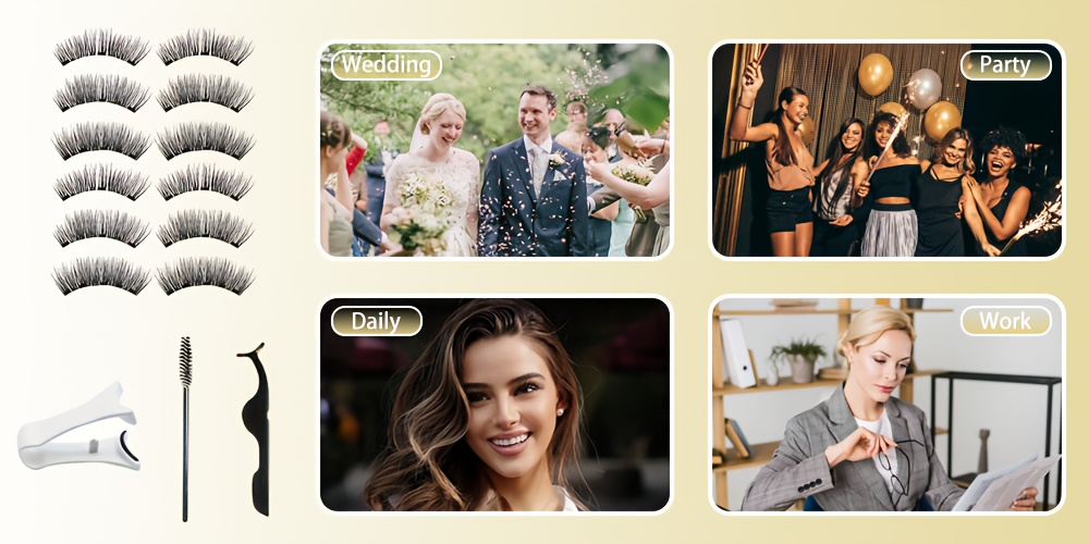   brand   magnetic eyelashes set 3d reusable false eyelashes kit with lash curler brush tweezers no   needed beginner friendly for natural daily party looks with applicator self   false eyelashes 6 pairs details 0