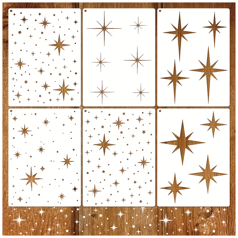 

6-pack Reusable Plastic Star Stencils - White Templates For Diy Crafts, Scrapbooking, Wall Art, Decoration - Major Material: Plastic