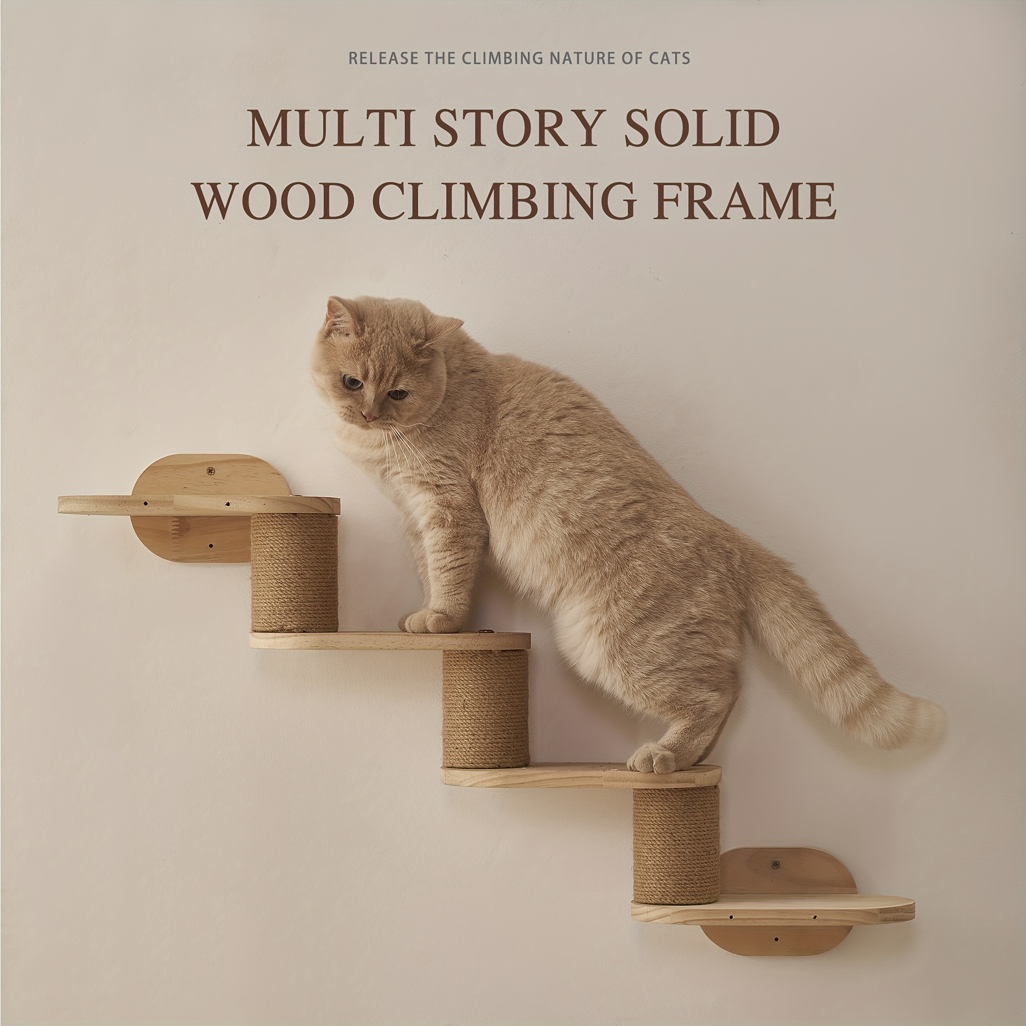 

Wooden Wall-mounted Cat Bed, Household Wall Jumping Platform Sisal Cat Scratching Post, Cat Climbing Frame For All Seasons