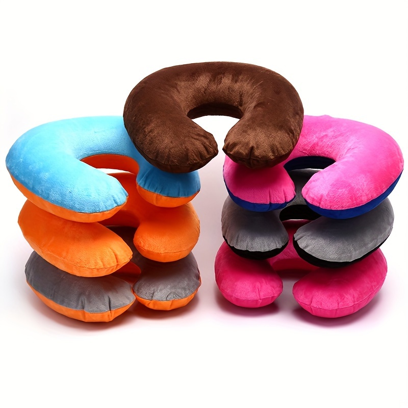 

1pc Inflatable U-shaped Flocking Travel Neck Pillow, Comfortable Soft Plush Neck Support, Portable For Airplane, Car & Home Use, 14.17 Inches
