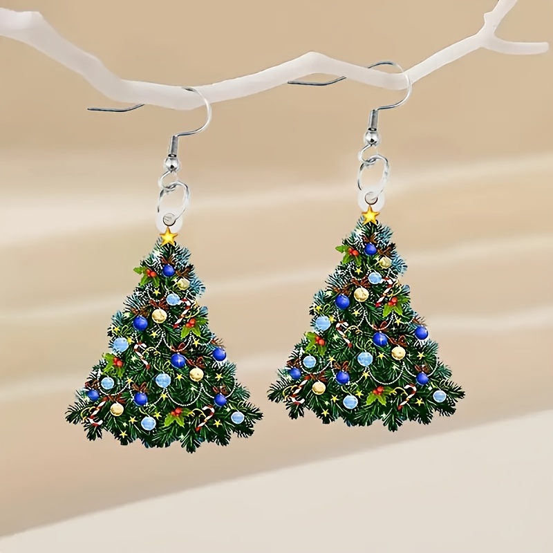 

Christmas Carnival Christmas Tree Double Sided Acrylic Earrings, Retro Holiday Earrings, Christmas Gifts