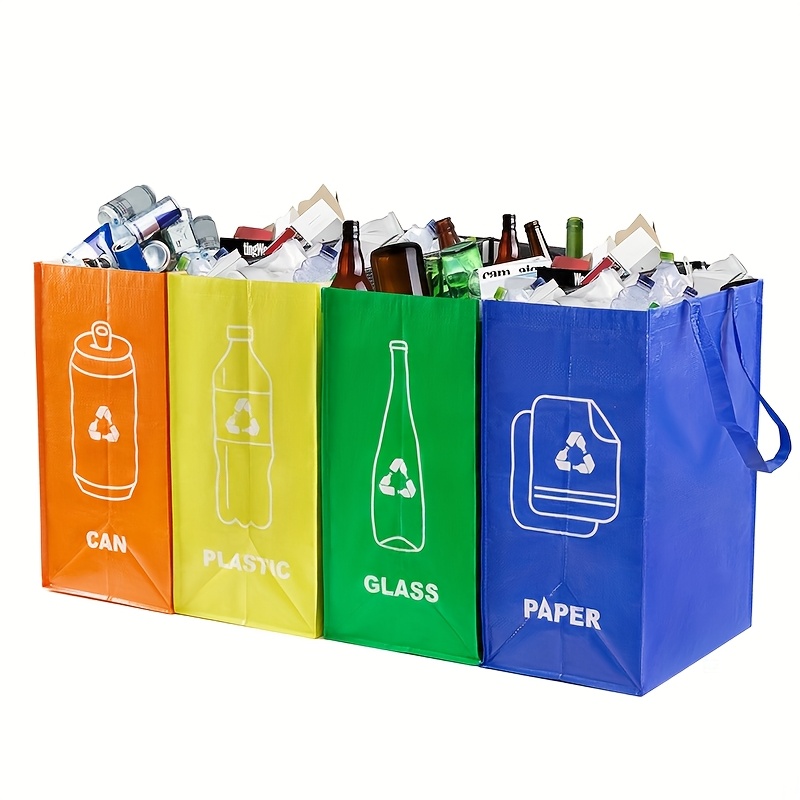 TEMU 1pc/4pcs Foldable Trash Bag With Colorful Recycling Design, Recycle Bin, Durable Polypropylene, Easy-clean, Large Capacity For Home And Sorting,