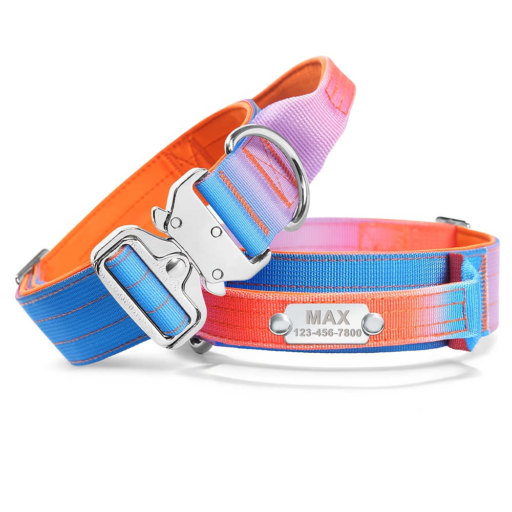 TEMU Thick Heavy-duty Dog Collar With Customizable Nameplate And Handle, Equipped Release Metal , Suitable For 3 Sizes Of Medium And Large Dogs.