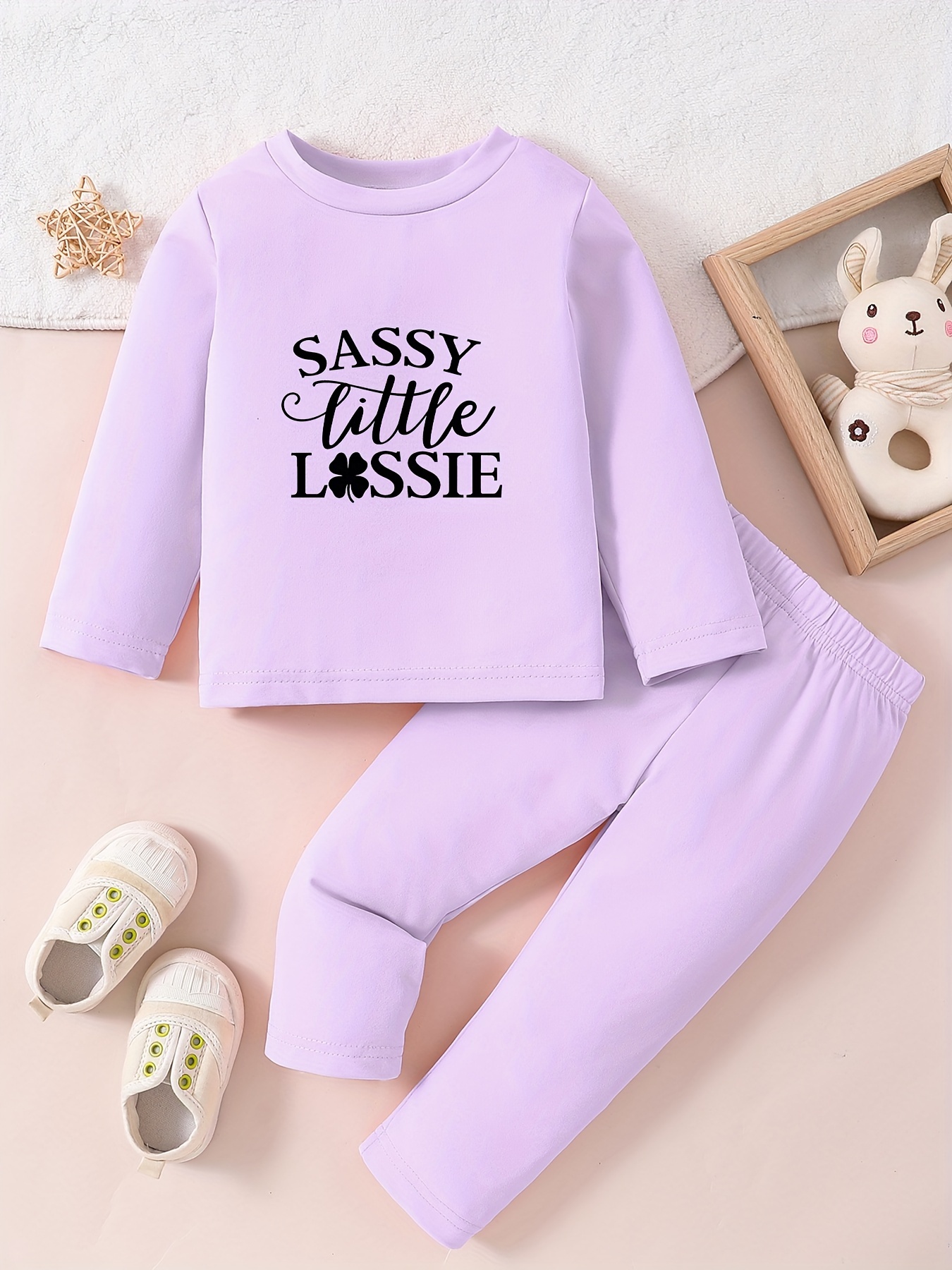 Children's Sassy Little Lassie Print Casual Outfit Long - Temu