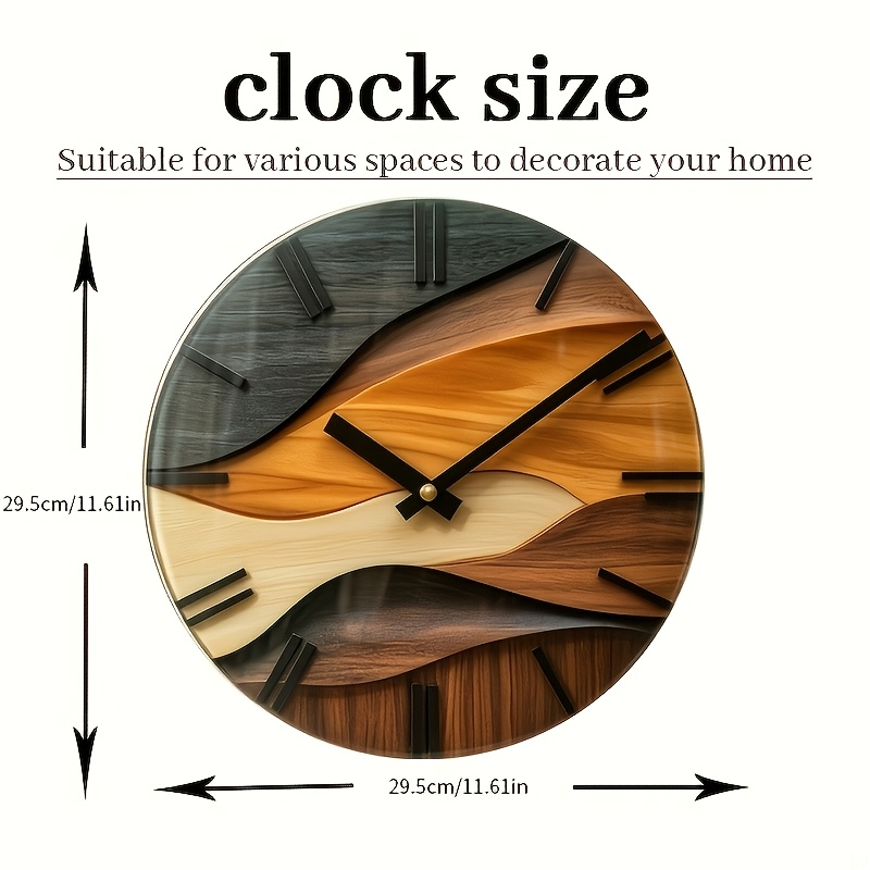TEMU 12" Nordic Textured Glass Wall Clock - Woodgrain And , 3mm Shatterproof, Silent Battery-free For