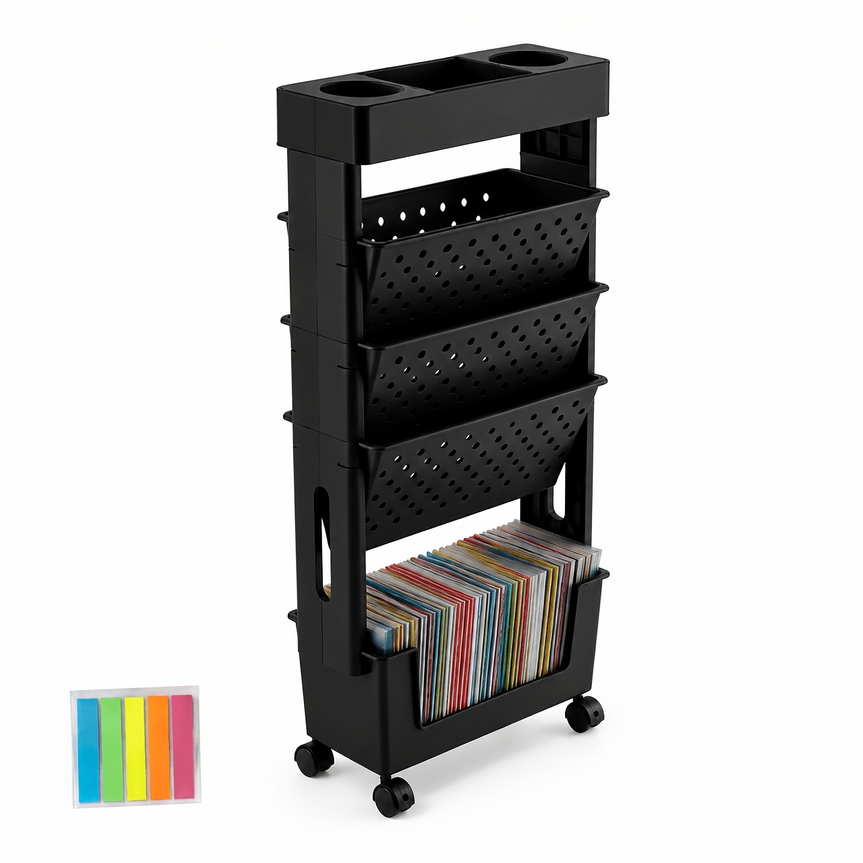 TEMU 5-tier Rolling Bookcase With Wheels - Heavy-duty Mobile Bookshelf Suitable For Home, Office, Floor-standing Desk Cart With Spacious Shelves,