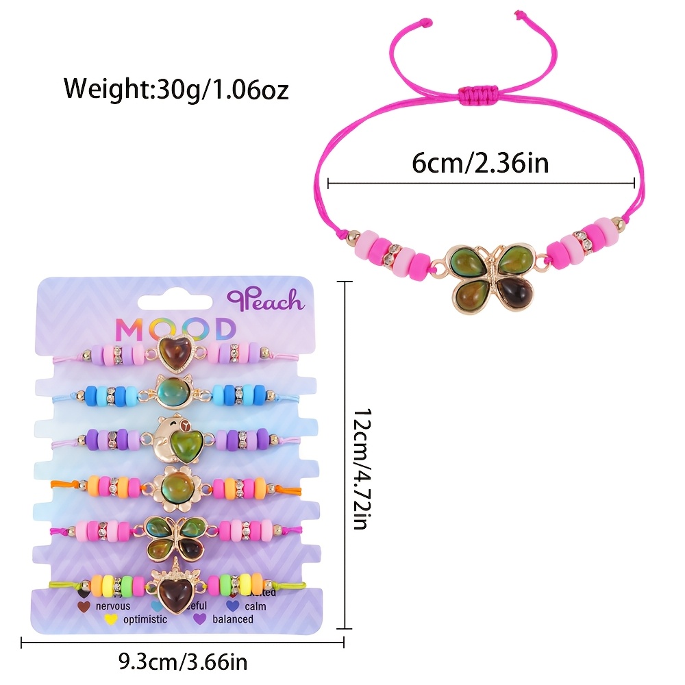 6pc Color Changing Pull String Bracelet Set for Girls