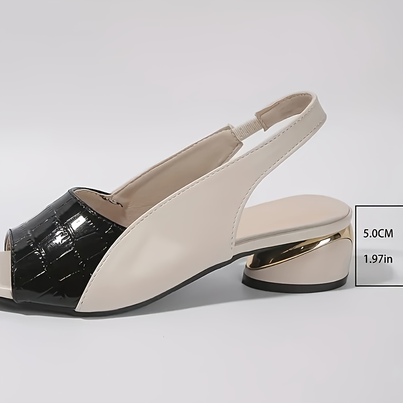 womens two tone elegant sandals with ankle cushioning checkered comfortable chunky heel casual open toe slip on shoes details 9