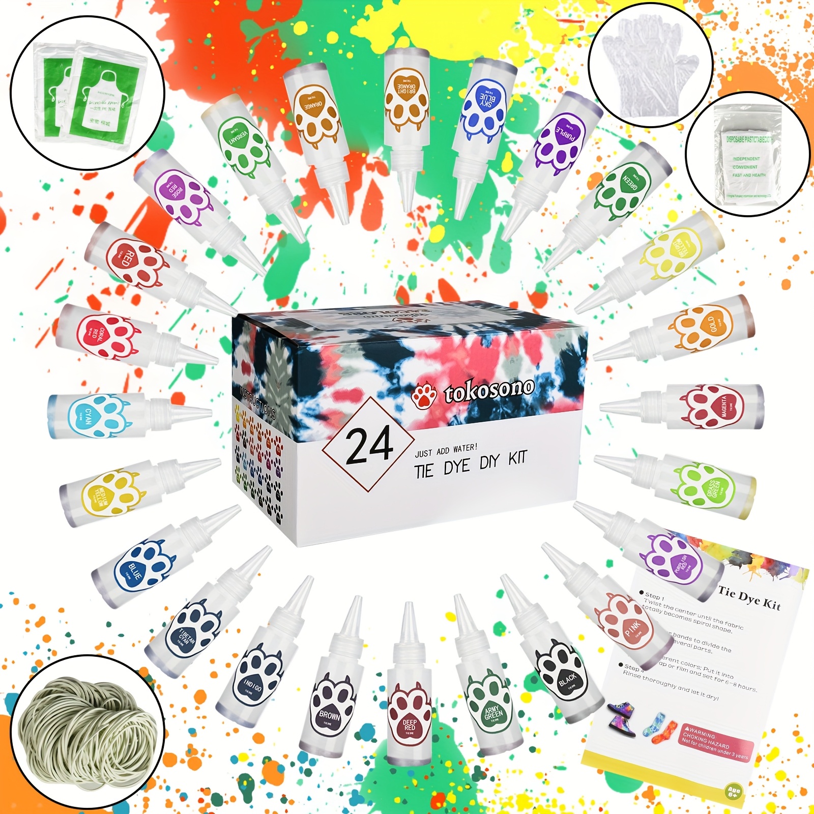 TEMU Tie-dye Kit, Tie-dye Paint, Squeeze Bottles, Rubber Bands, And Gloves, Diy Craft Art Graffiti Dye Set, Fabric Painting And Dyeing Tools