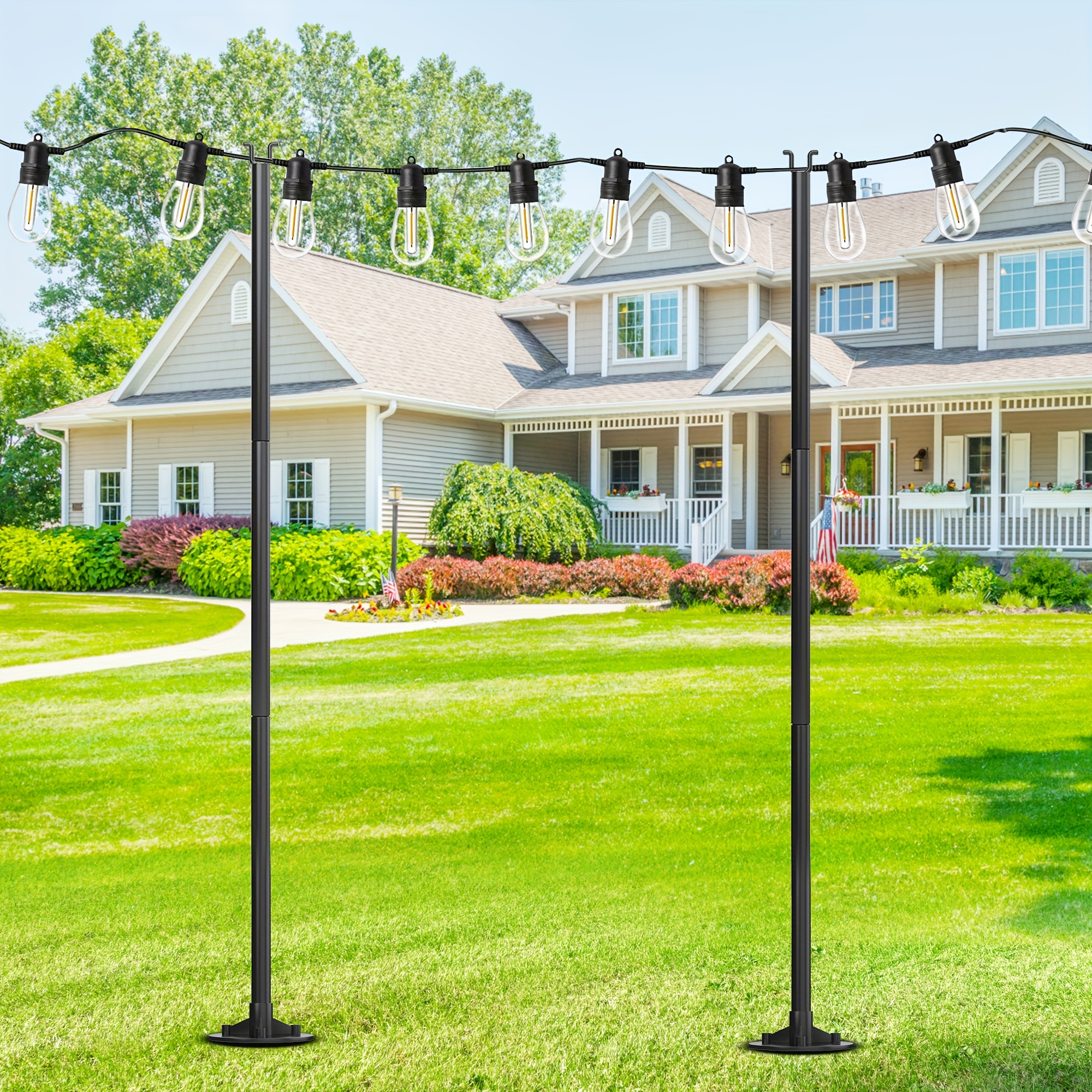 

Yarsca 4/6/8/10 Pack String Light Pole, 11ft 4-in-1 Outdoor String Light Pole Stand To Hang String Lights For Patio, Garden, Backyard, Wedding, Parties, Deck, Fence - Classic Black