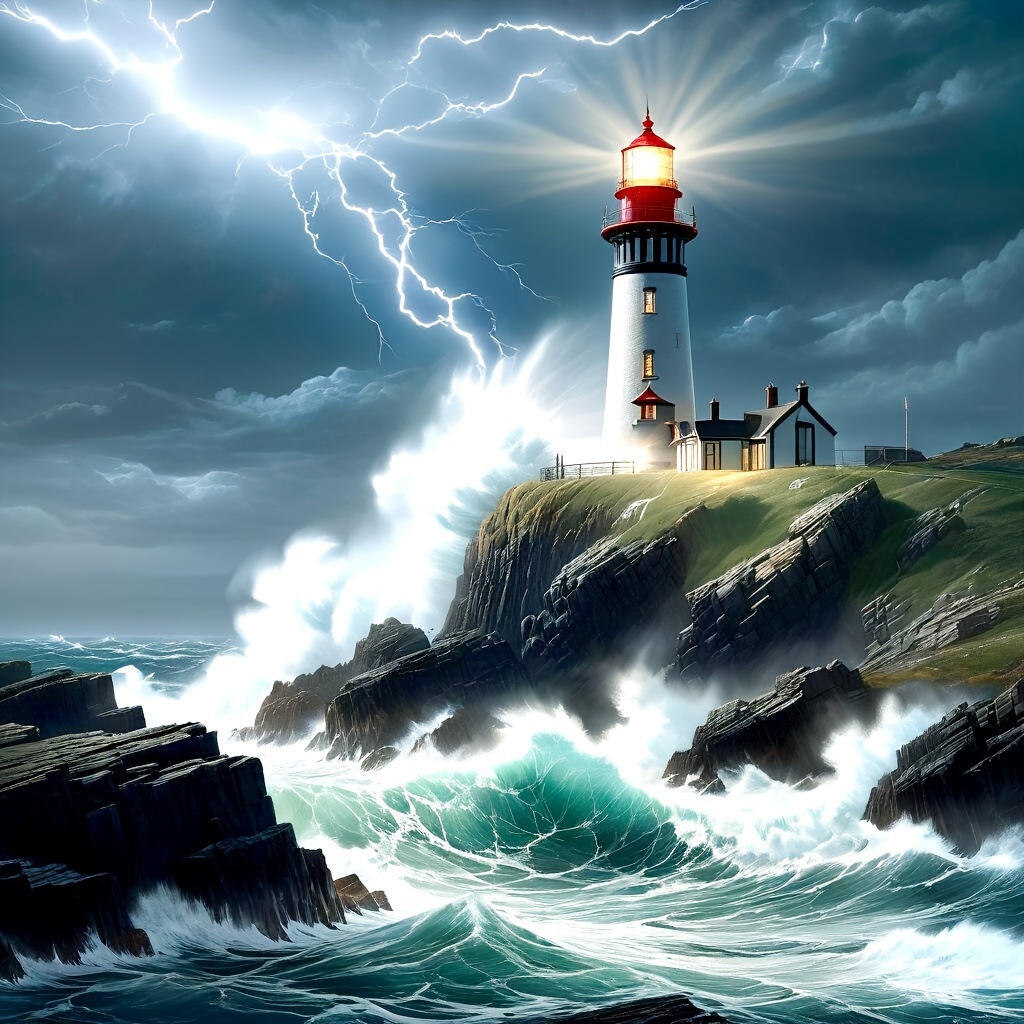 

Diy 5d Lighthouse Rhinestone Painting Set-11.8"x15.8" Canvas For Wall Decor, Perfect Gift