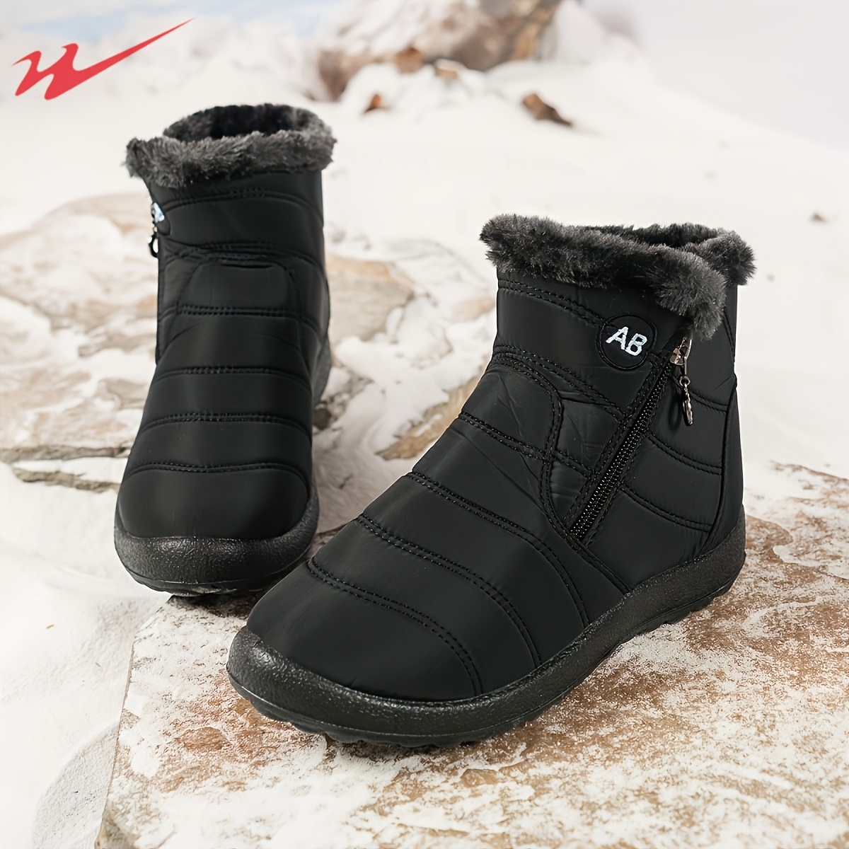 Women's Plush Lined Short Snow Boots with Side Zipper