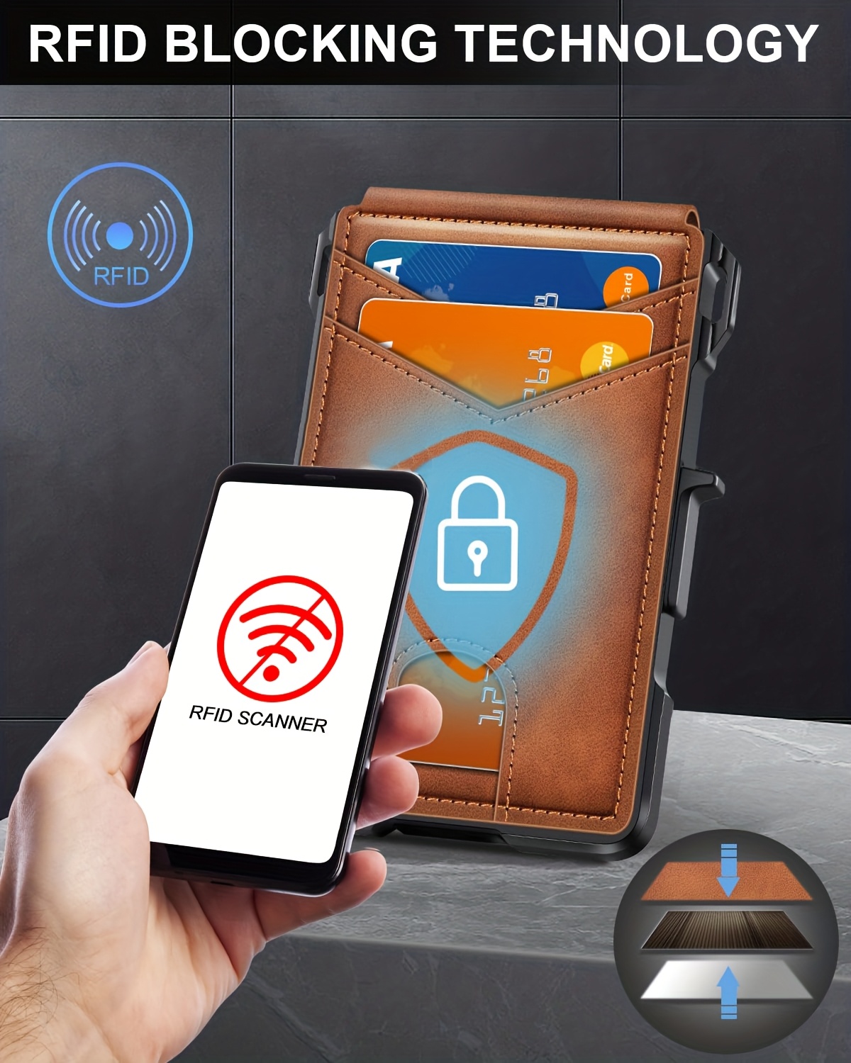 Rfid-Blocking Men'S Wallet | A Sleek And Slim Smart Pop-Up Card Holder, Metal Credit Card Wallet with a Money Clip, Suitable for Men, Can Hold 13 Cards. A Gift for Men.