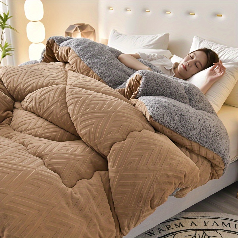 TEMU 1pc Luxury Milk Velvet Winter Quilt - Plush Warm Washable Quilt Suitable For Autumn & Winter, Quilted Cover & Fill, Anti-allergic Breathable