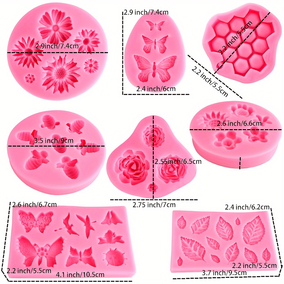 8pcs Flower Chocolate Fondant Silicone Mold Polymer Clay Candy Gummy Baking Mold, Rose Leaf Butterfly Bee Honey Shaped Silicone Molds For DIY Cake Cup