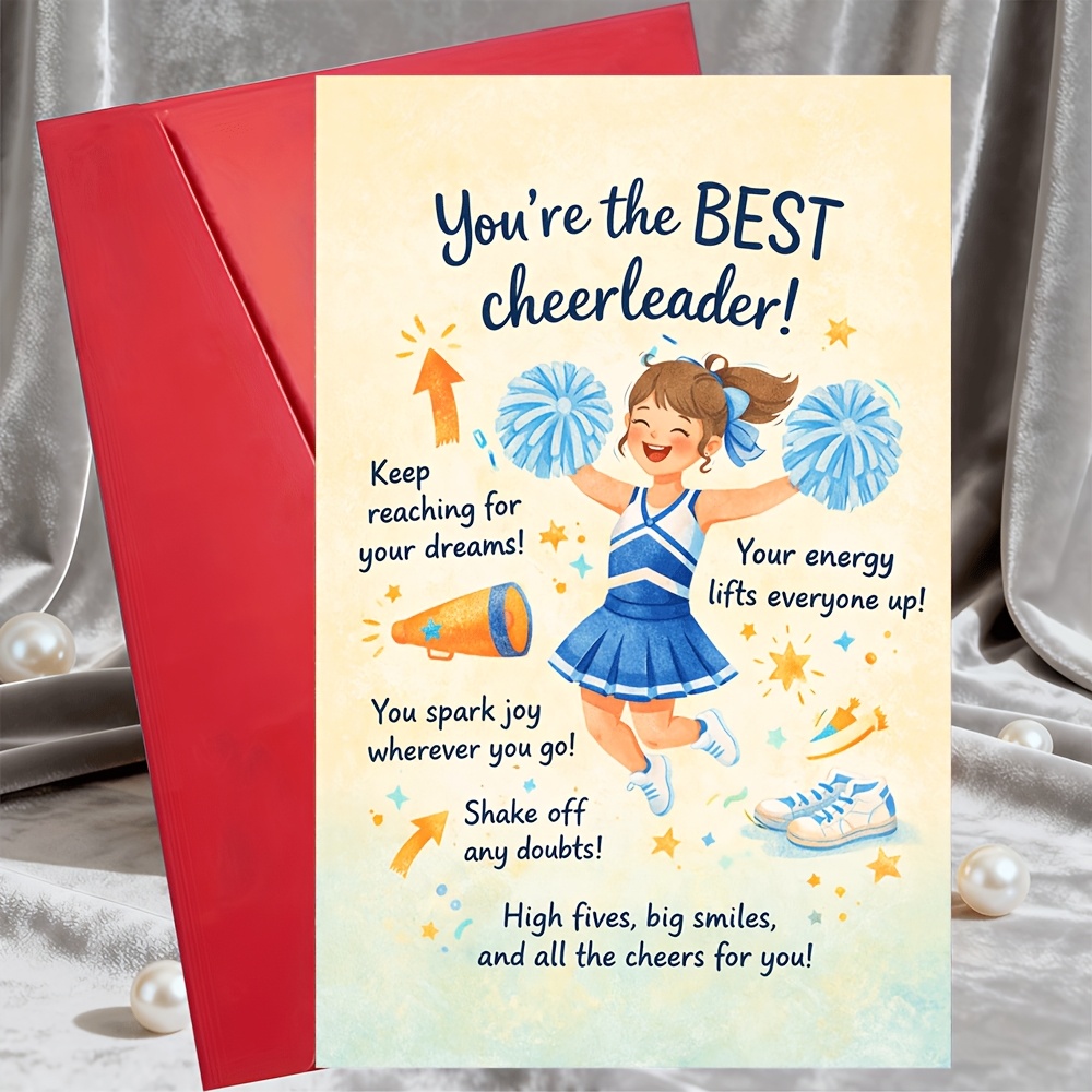 TEMU Greeting Card 1 Envelope You're The Best Cheerleader Card Encouragement Congrats Motivational Greeting For Friend Day Graduation Fans Gift Card